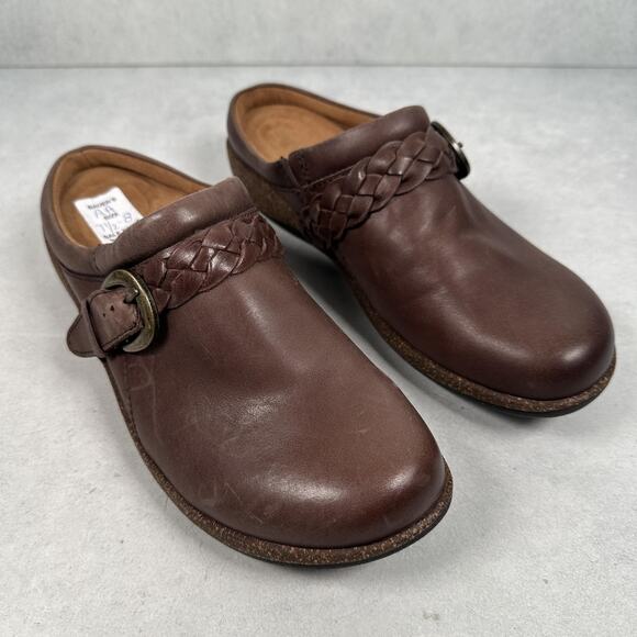 Aetrex Clog Shoes Womens Size 8 Brown Leather Braided Buckle Slip On Comfort - Picture 2 of 14